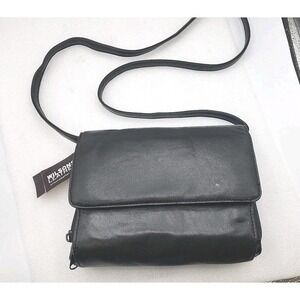 Vintage Wilson Leather Black Crossbody Multi Compartments Purse Handbag